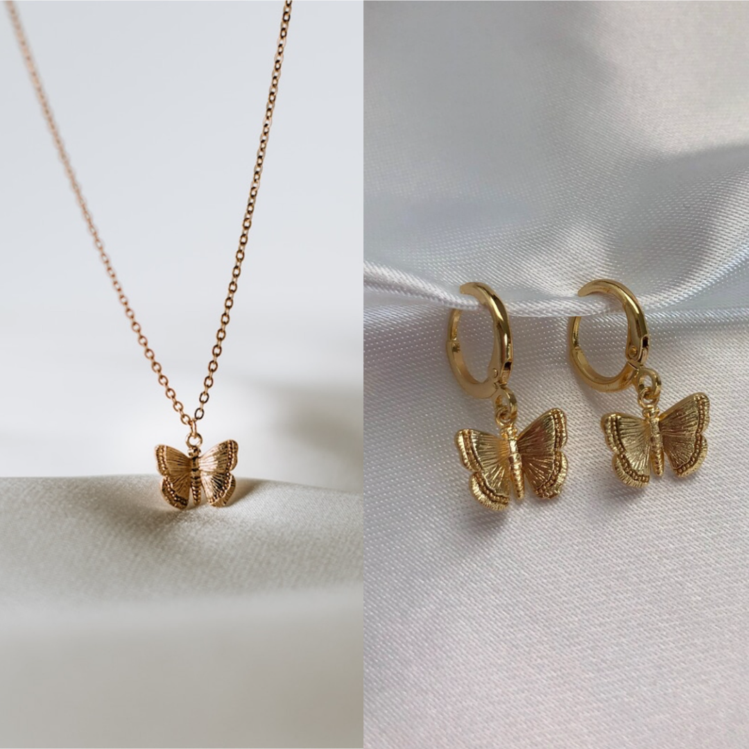 Set of 2 - Minimal Butterfly Necklace & Earrings