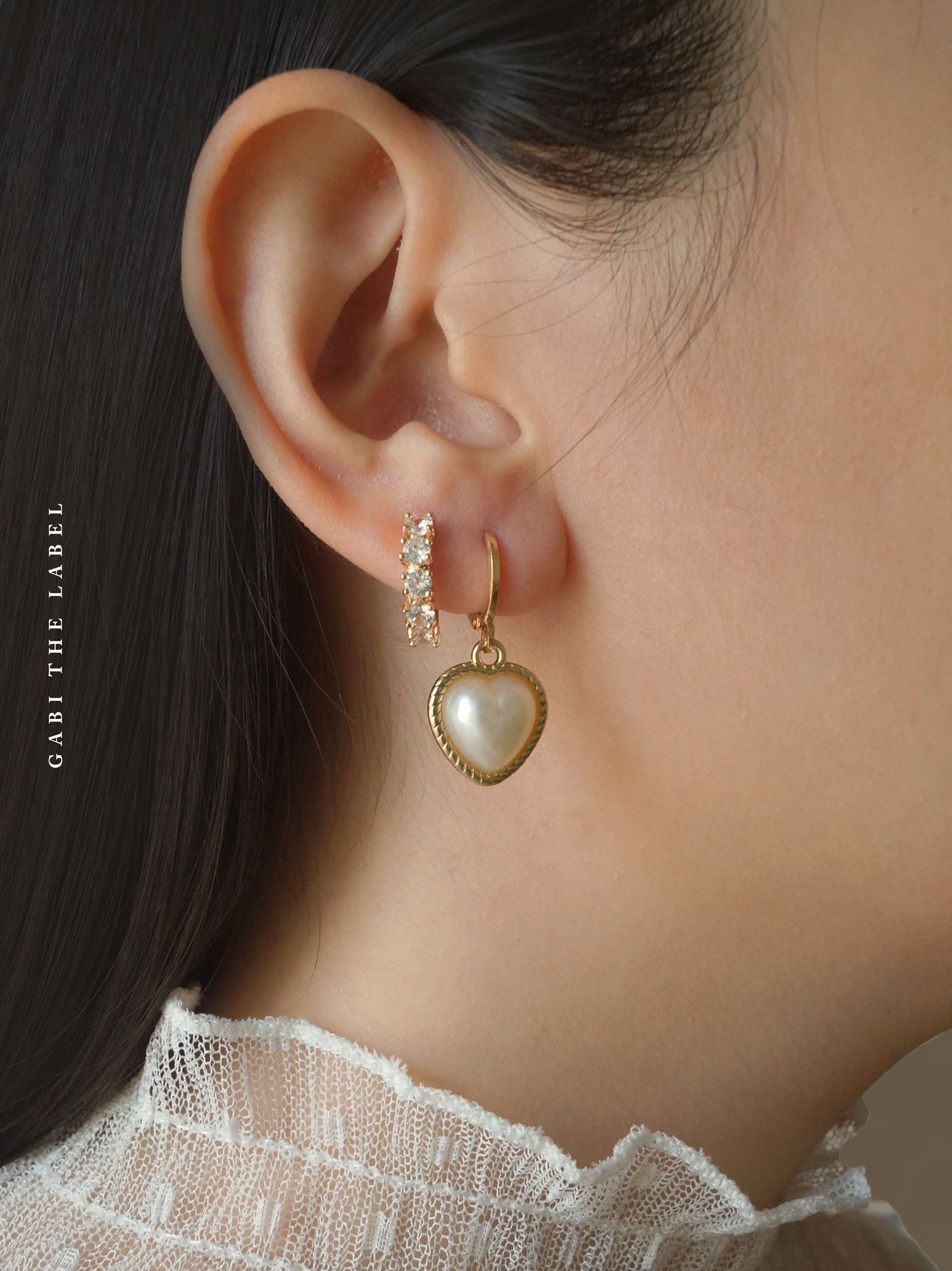 Set of 2 - Pearl Heart Pendant Necklace & Earrings