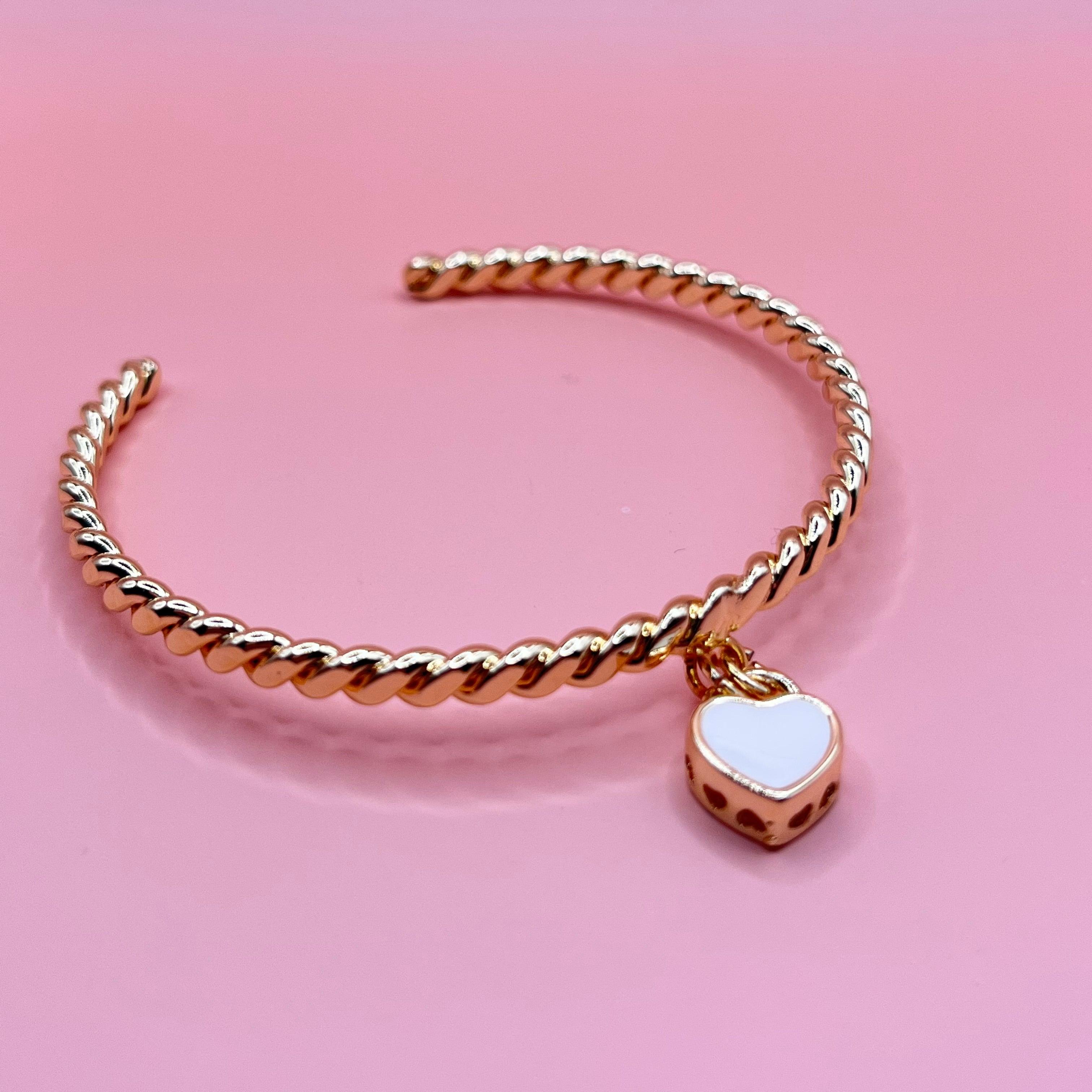 Heart Charm Cuff Bracelet Gold Plated - melsberry